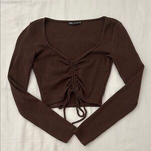 Zara Chocolate Brown Ruched Crop Top